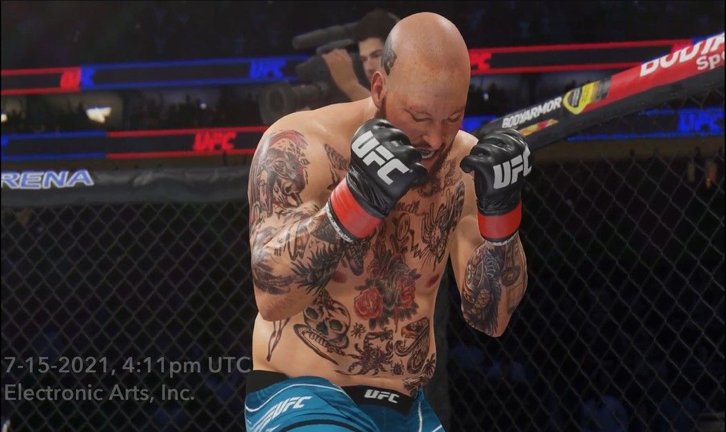 Rapper Action Bronson celebrates a knockout victory in UFC 4