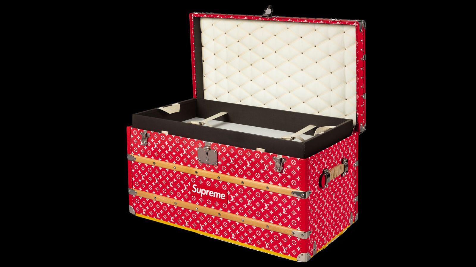 Supreme x Louis Vuitton Malle Courrier Trunk product image of a red monogram case.