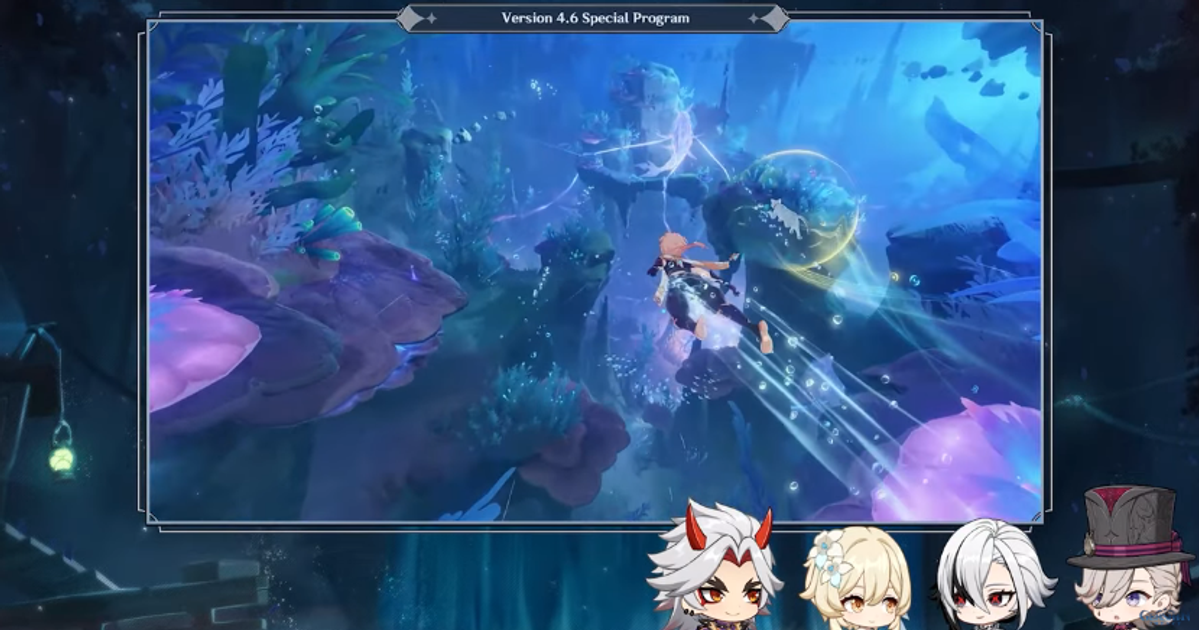 Aether diving into the lost kingdom of Remuria in the Genshin Impact 4.6 Livestream.