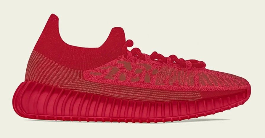Yeezy Boost "Slate Red" render image of an all-red sneaker.