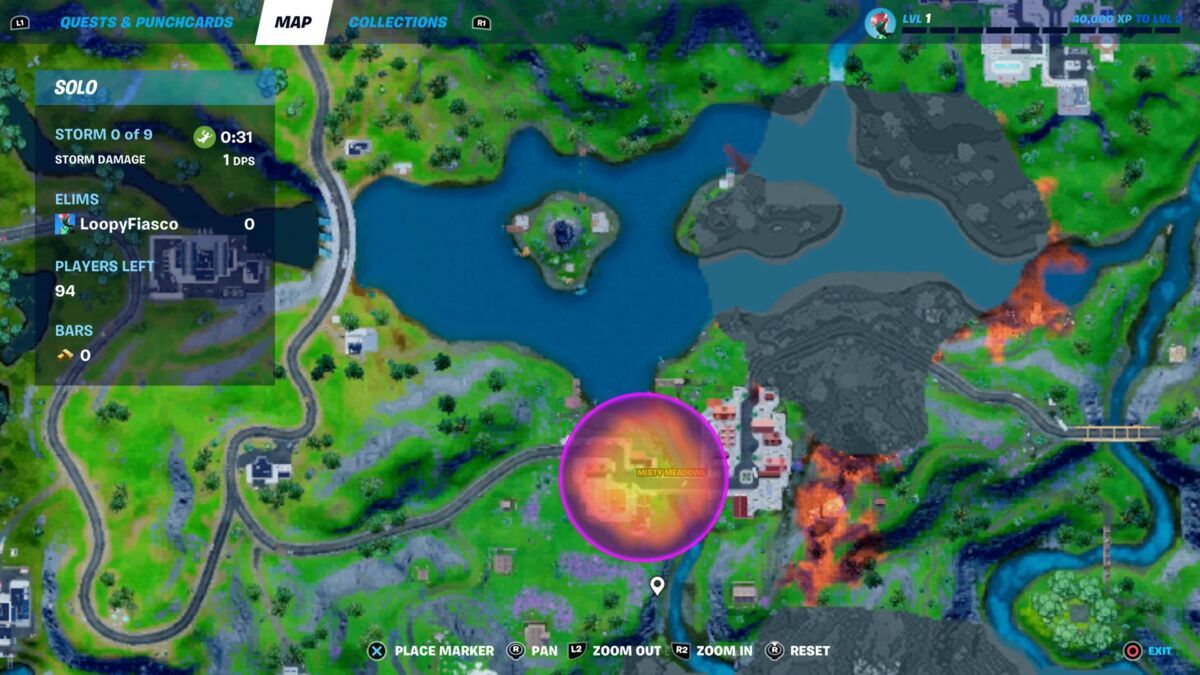 Map location of the new zones on Fortnite called Sideways