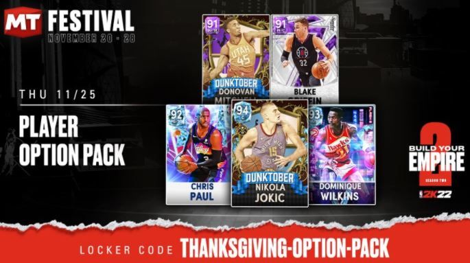 NBA 2K22 MyTEAM Locker Codes Thanksgiving