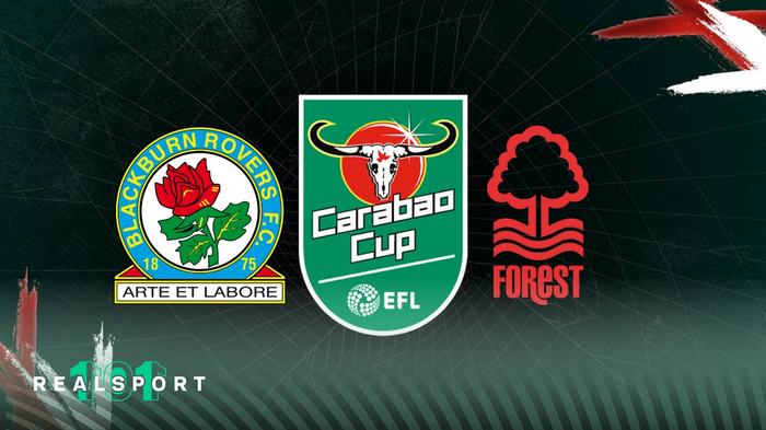 Blackburn and Nottingham Forest badges with Carabao Cup logo