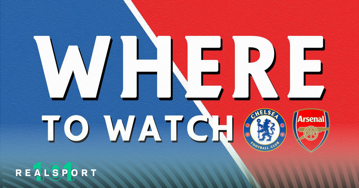 Chelsea and Arsenal badges with Where to Watch text