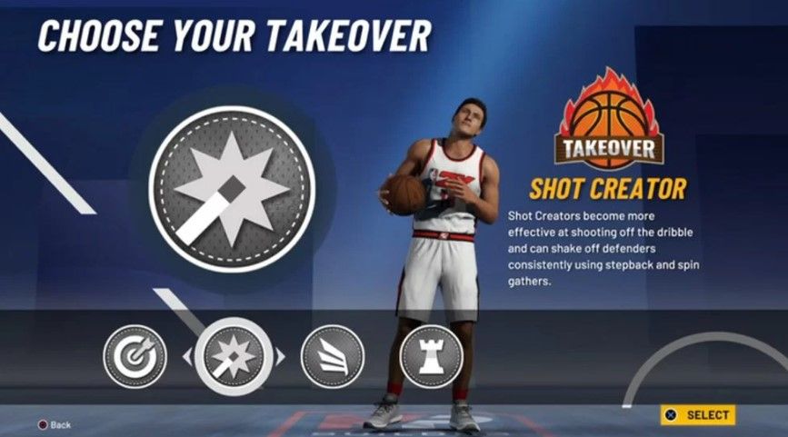 A selection screen in NBA 2K21 gives players the ability to choose their Takeover