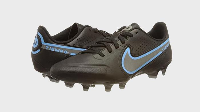 Best football boots under 100 Nike product image of a pair of black and blue boots.