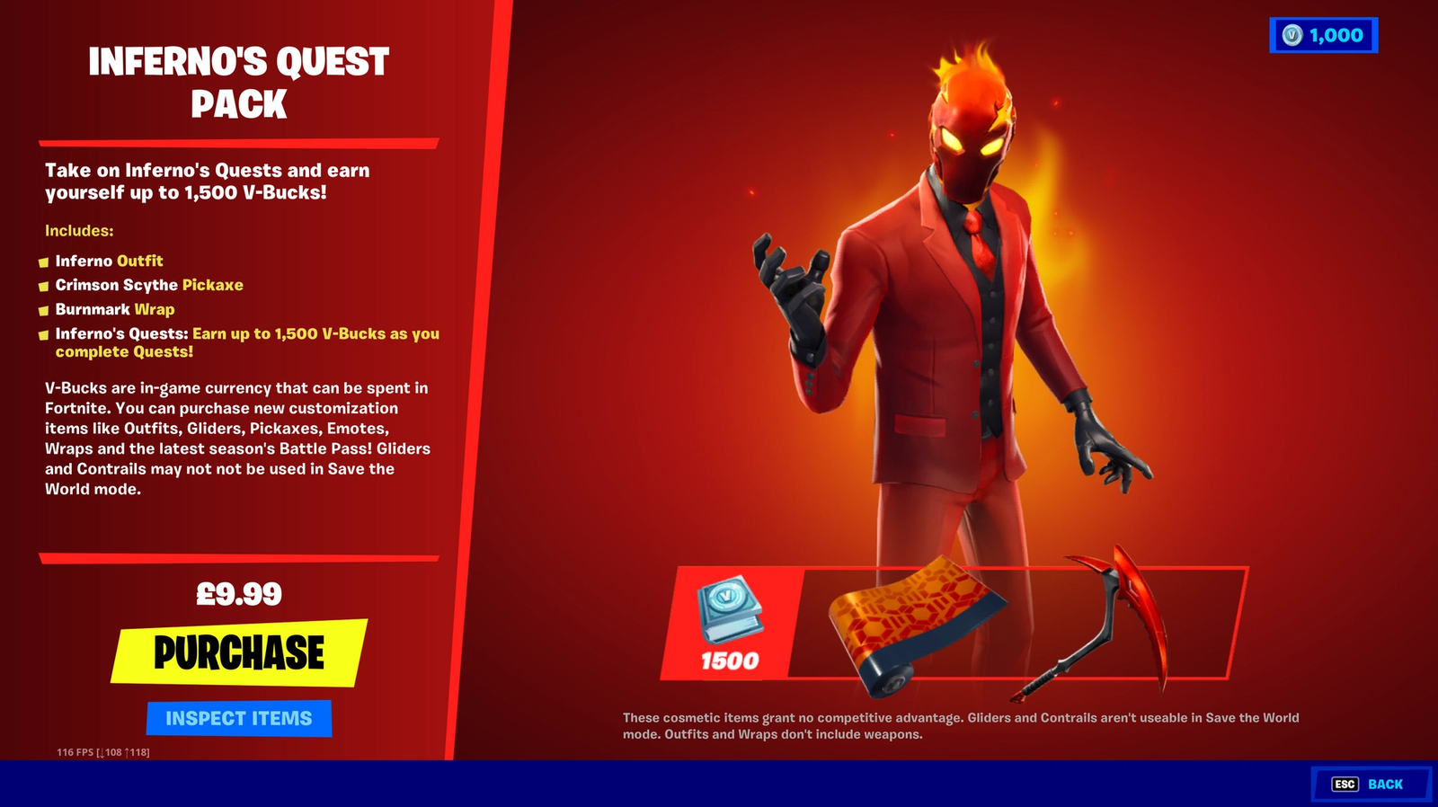 What is the price of Inferno's Quest Pack in Fortnite