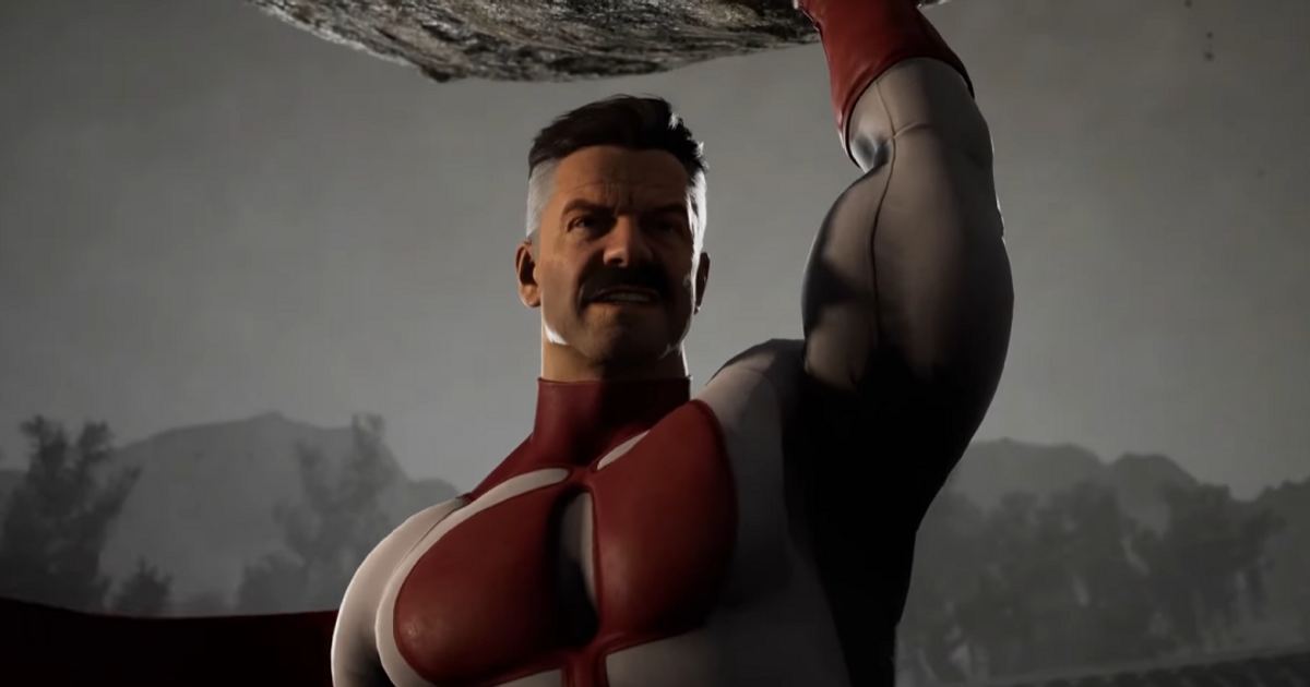 A screenshot of Omni-Man from the "Mortal Kombat 1 - Official Omni-Man and Tremor Gameplay Reveal Trailer" YouTube trailer.