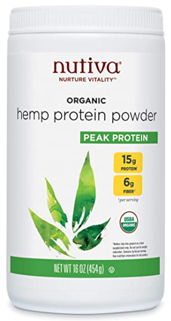 Best protein powder Nutiva product image of a white container with green details