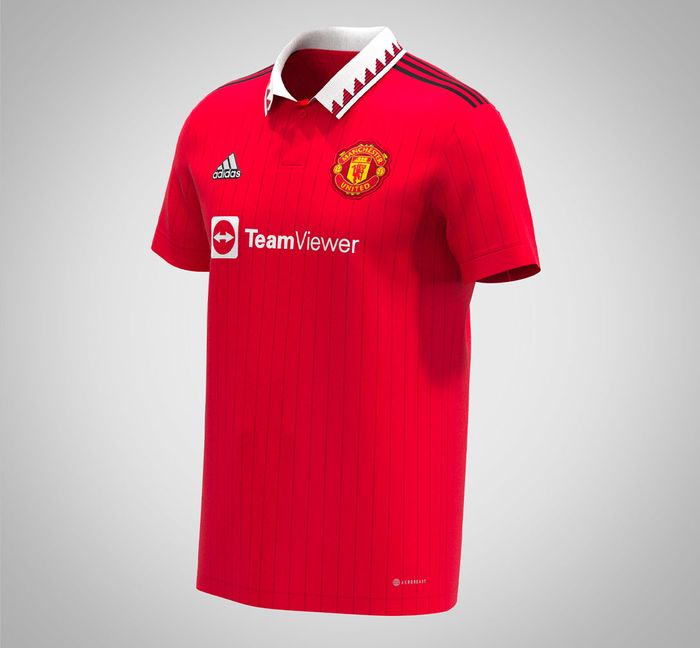 Manchester United Home Kit 2022/23 render of the red Manchester United home kit.