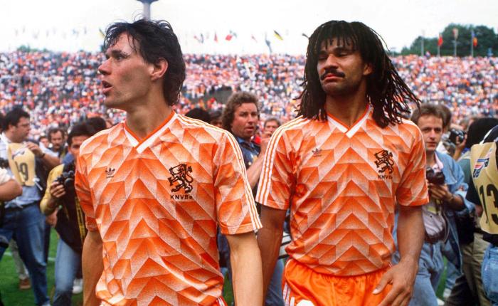 Best retro football kit Netherlands 1988 product image of an orange kit with geometrical patterns.