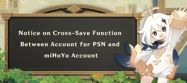 A notice from character, Paimon, about the Cross Save Function in Genshin Impact