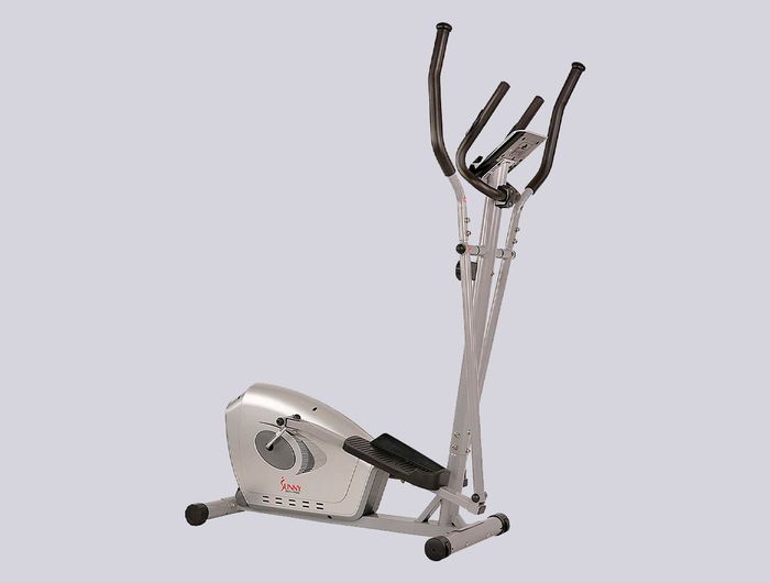 Best elliptical under 500 Sunny Health & Fitness product image of a grey exercise machine.