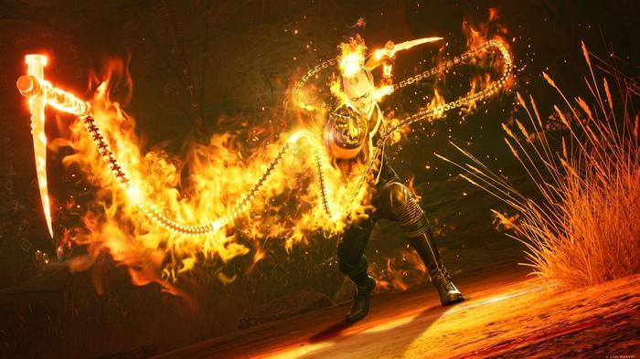 Ghost Rider is among the many different heroes you can play as in Marvel's Midnight Suns