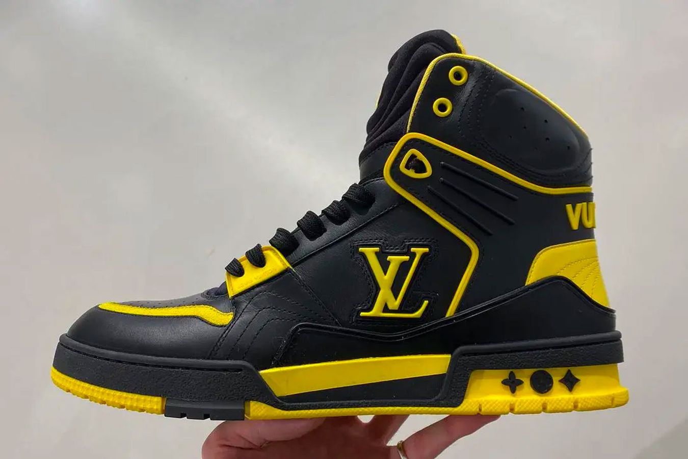 Louis Vuitton High 8 product image of a black and yellow high-top.