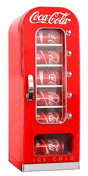 Must-have accessories for FIFA 22 Koolatron product image of a red, Coca-Cola branded mini fridge/vending machine