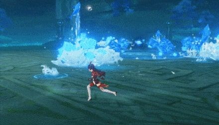 A screenshot of the Dolphin Splash attack form of the Hydro Hypostasis in Genshin Impact.