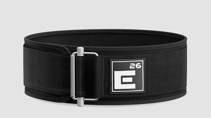 Best weightlifting belt under 100 Element 26 product image of a black fabric self-locking belt.