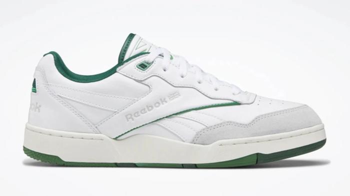 Shoes like Nike Dunk - Reebok BB 4000 II product image of a white and grey shoe with green accents.