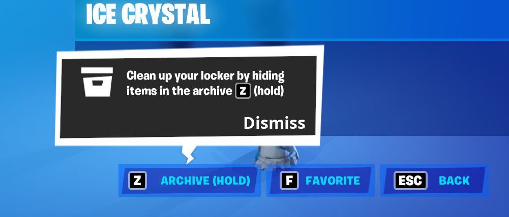 The Archive Button now available in the Fortnite Locker