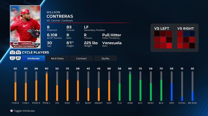 Wilson Contreras player card in MLB The Show 23