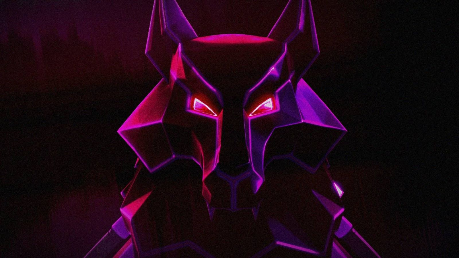 the fortnitemares promo image for 2022 which features a neon geometric fox mask