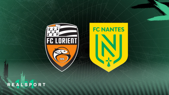 Lorient and Nantes badges with green background