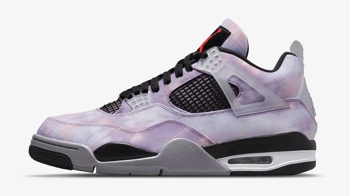 Best Air Jordan 4 colorways "Zen Master" product image of an Amethyst Wave sneaker with black and red details.