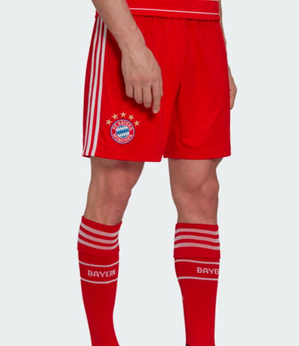 Bayern Munich Home Kit 2022/23 product image of a pair of shorts and socks with white details.