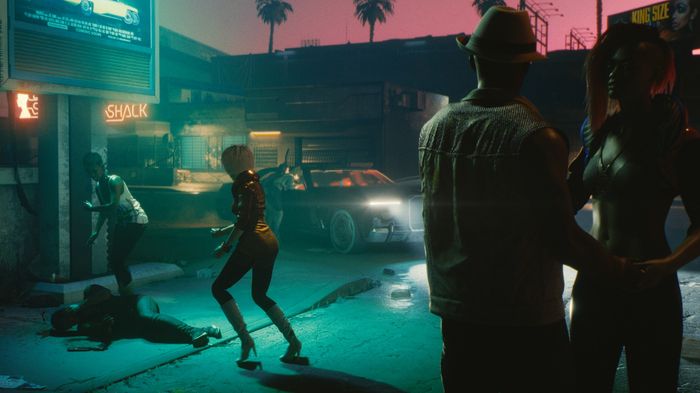 cyberpunk 2077 you need to play it NPCs beating up someone on the floor at night