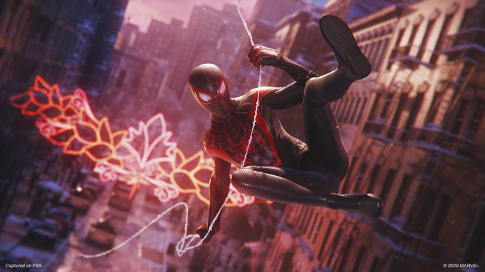 Miles Morales Spiderman swinging through a city - PS5: Can I delete PS4 version of games after PS5 upgrade?