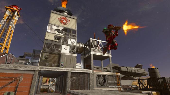 A Halo Infinite Spartan on the Modern Warfare 2 map Rust