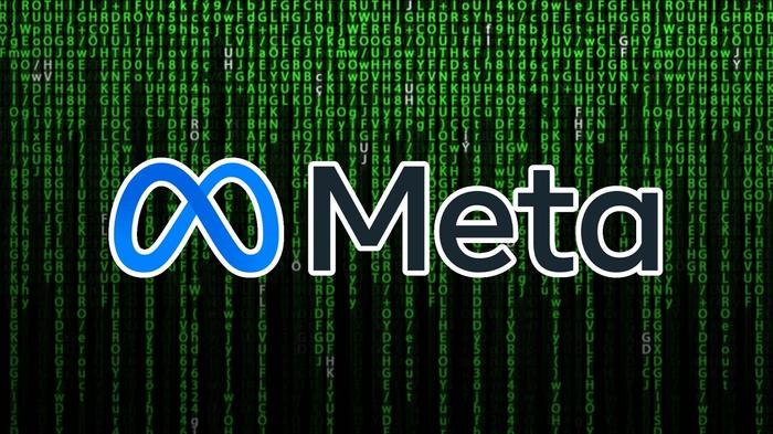 The Meta AI logo on a matrix code background