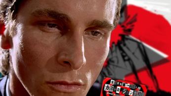 Patrick Bateman Persona 5; American Psycho protagonist looking at a Persona 5 calling card from the Phantom Thieves.  