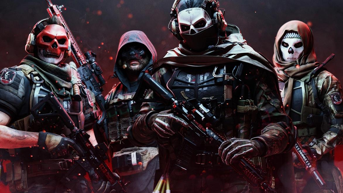 Four masked soldiers posing menacingly - Modern Warfare 2 crashing