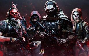 Four masked soldiers posing menacingly - Modern Warfare 2 crashing