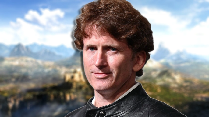 the elder scrolls 6 todd howard stares into the screen with mountains in background