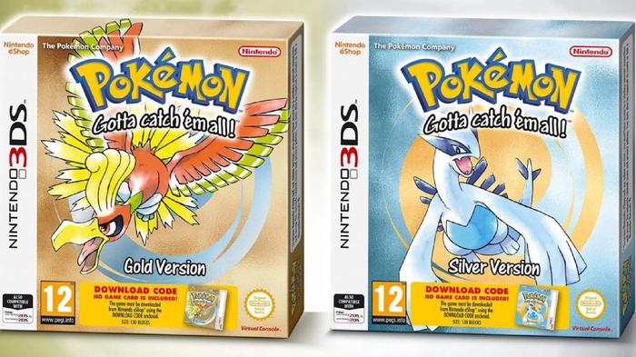 The box arts for the 3DS versions of Pokémon Gold and Silver Game Boy games 