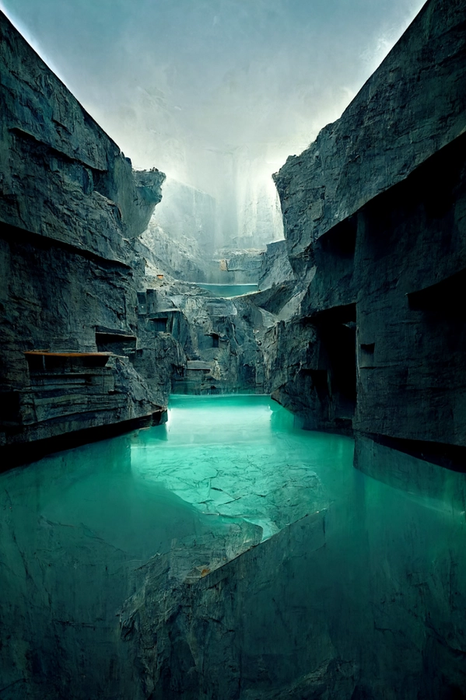 Image of a quarry with water pool - best ai image generator
