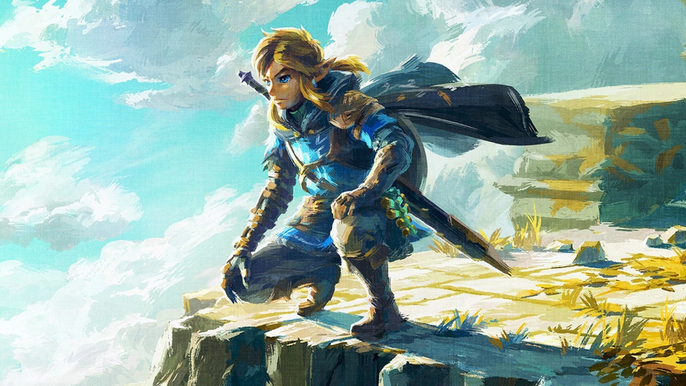 legend of zelda tears of the kingdom switch oled model leaked link looks down as he gets ready for adventure