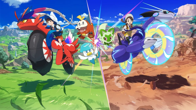 pokémon scarlet and violet nintendo fixes two students drive with their legendaries while the main starters are also shown