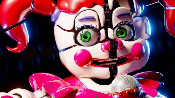 An image of Five Nights at Freddy’s creepy antagonist from Sister Location, Circus Baby. 