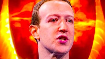 Meta CEO Mark Zuckerberg on top of a red hot fire background 